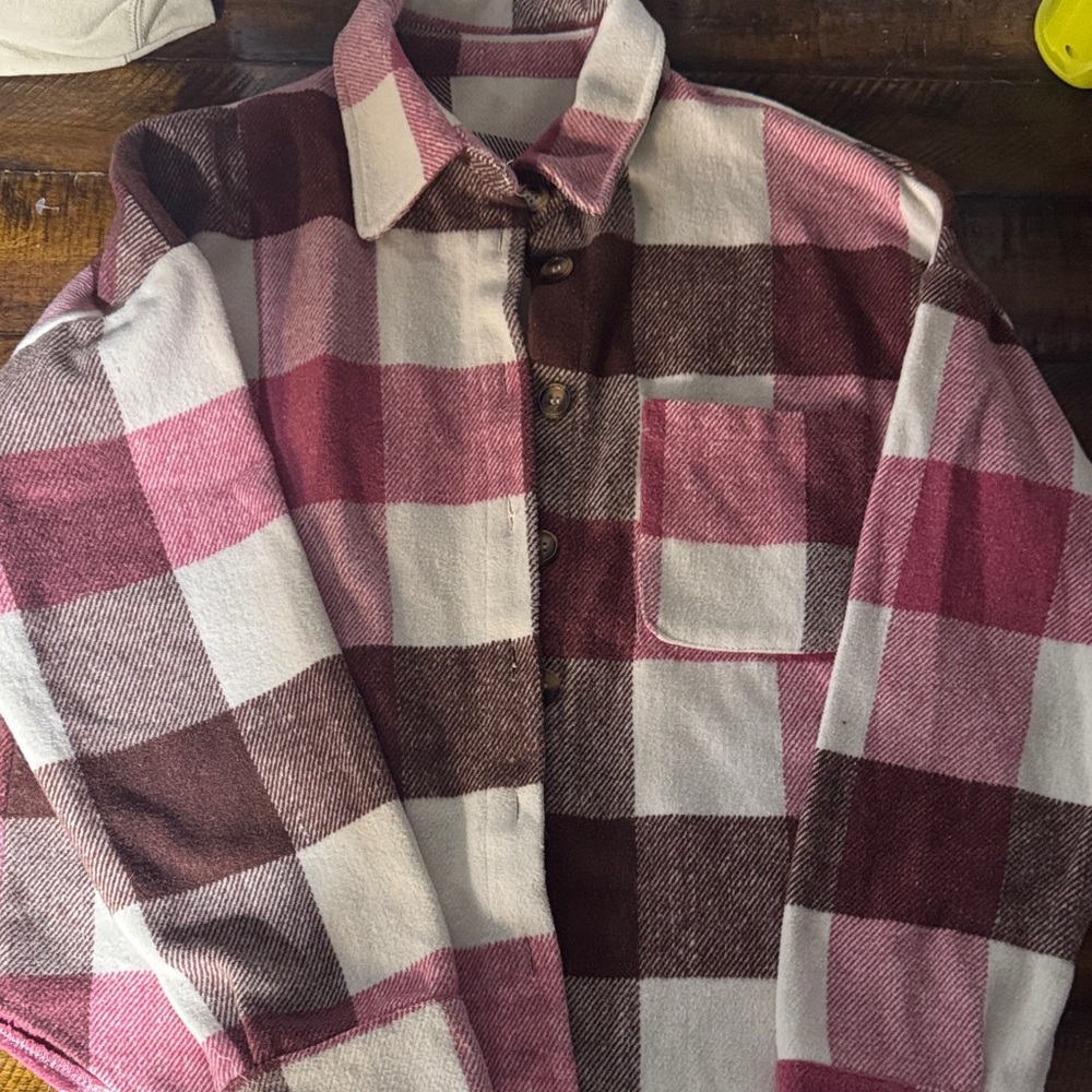 Plaid Button-Up Shirt in Pink and Brown